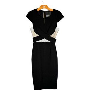 Roland Mouret 100% Wool Sheath Midi Dress Geometric Waist Cutout Designer 4